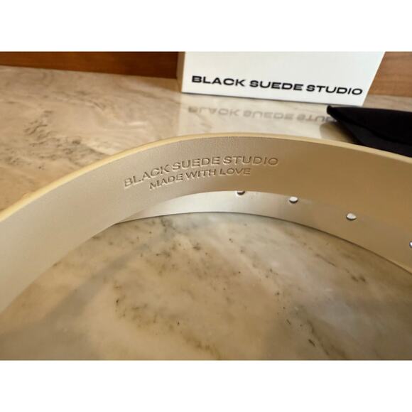 Black Suede Studio Slim Leather City Belt White Croc Silver Buckle M main image 3